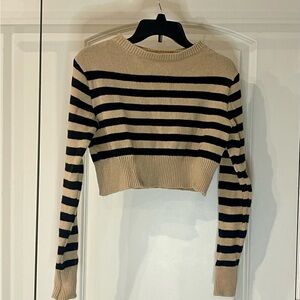 Chic Black and Tan Striped Women's Cropped Sweatshirt